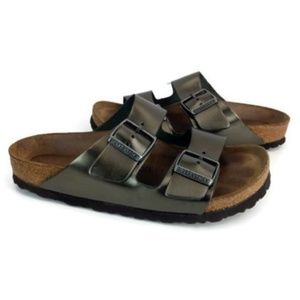 Birkenstock Unisex Green Metallic Arizona Sandals